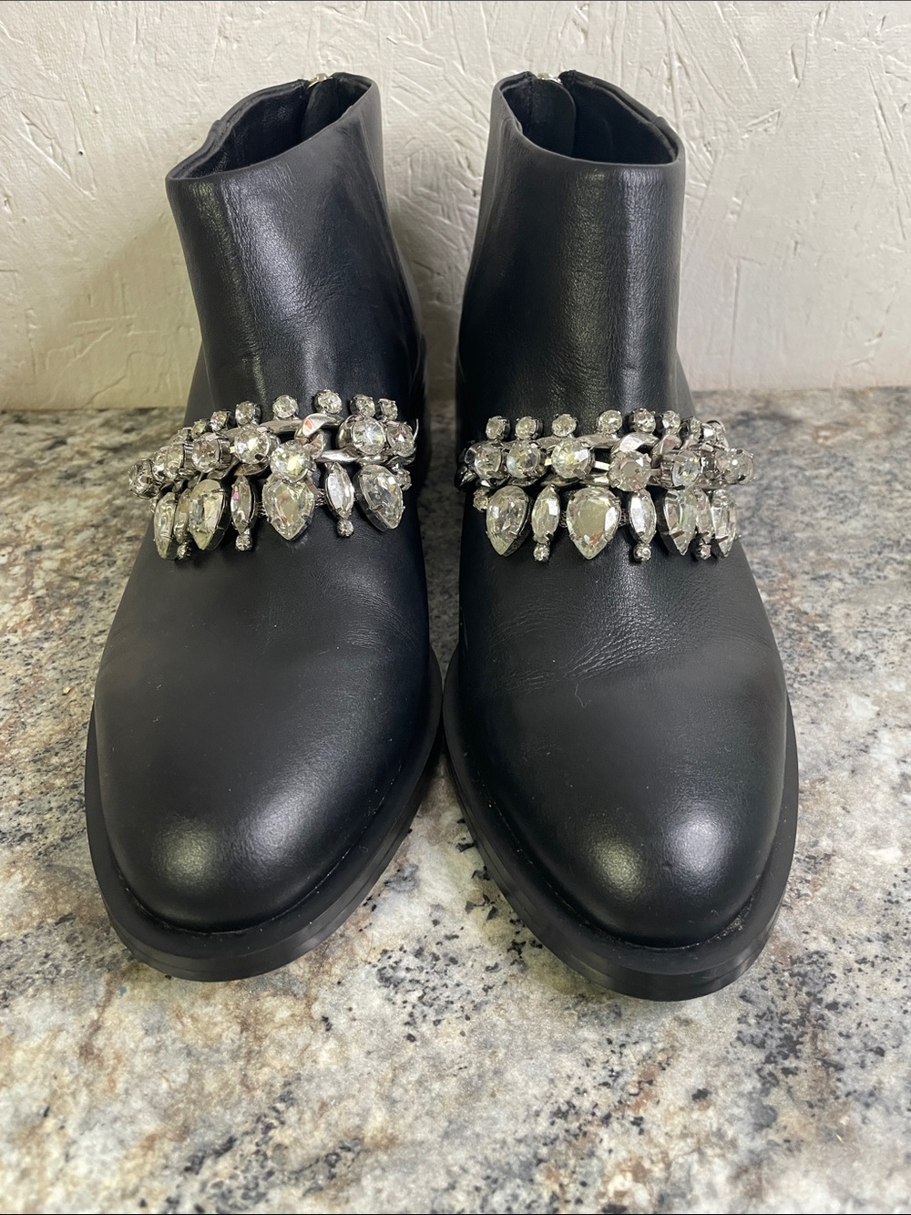 SENSO Dakota Embellished Rhinestone Leather Booties Black